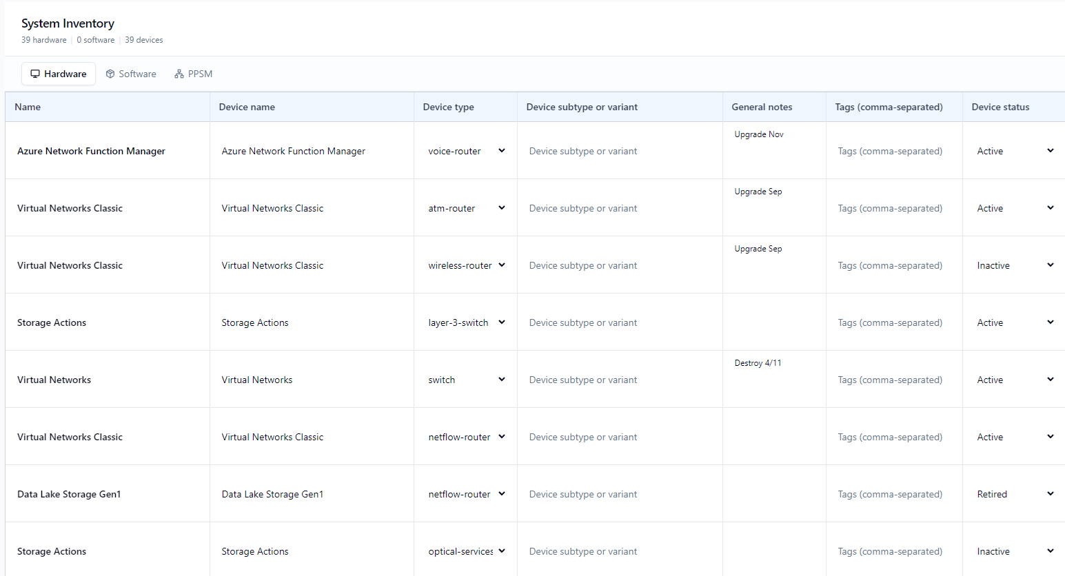 Screenshot of Complinist hardware & software inventories feature for NIST 800-53 compliance